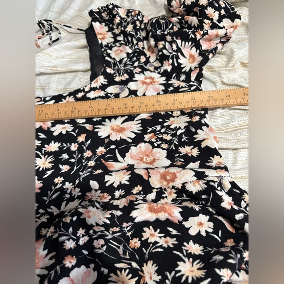 American Eagle XXL floral baby doll puff sleeve mini dress black pink plus size - Picture 9 of 14